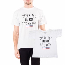 Ensemble de deux T-shirts "J'peux pas j'ai foot avec mon fils- J'peux pas j'ai foot avec papa"