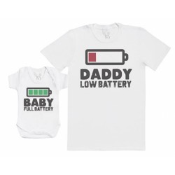 Ensemble bébé et papa "Baby full battery - Daddy low battery"