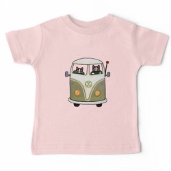 T-shirt "deux chats dans un bus vert"